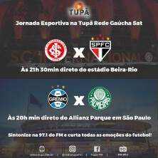 Confira a nesta quarta-feira a jornada esportiva pela Tupã Rede Gaúcha Sat