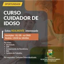 A Secretaria de Desenvolvimento Social e Habitação vai disponibilizar curso profissionalizante de cuidador de idosos para usuários do CadÚnico