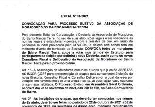 Associação de Moradores do Bairro Marcial Terra divulgou o edital para as eleições da Diretoria.