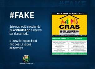 É FakeNews: CRAS de Tupanciretã não possui vagas de serviço.