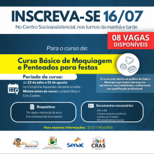 CRAS divulga vagas para curso Básico de Maquiagem e Penteados para Festas, em Tupanciretã